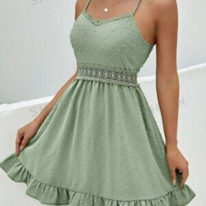 NWOT-Shein-Pastel Green-Ruffle-Lace-Mini-Dress-Size Small